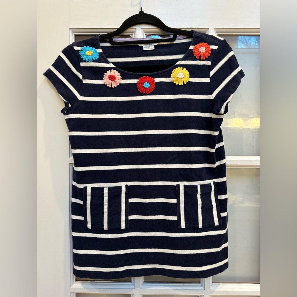 Boden Preppy Navy White Striped Sweater Top Floral Embroidered Women’s Size 2 XS